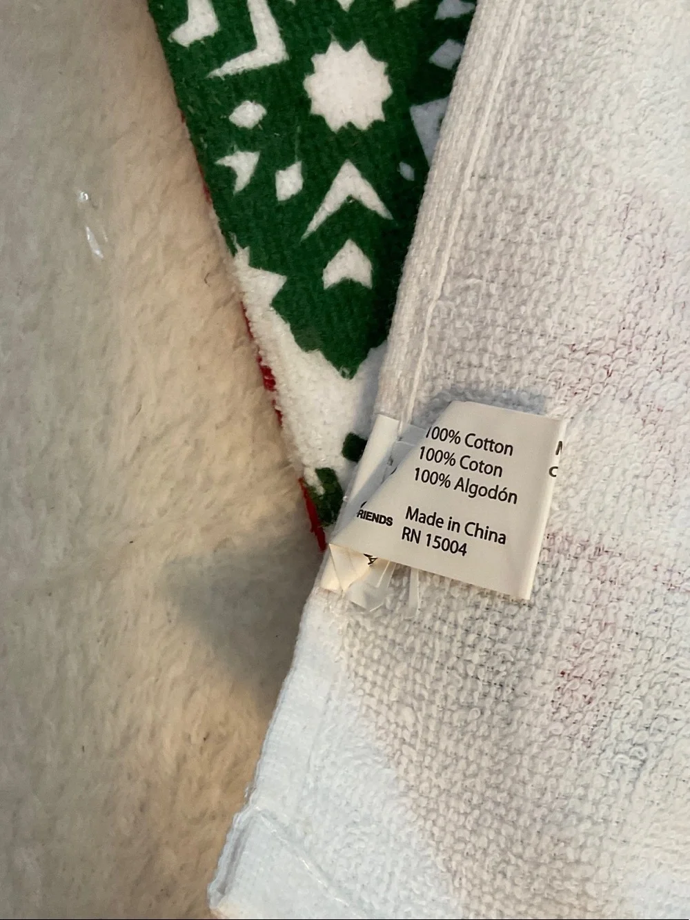 FRIENDS Holiday Snowflake Kitchen Towel in Red Green and White